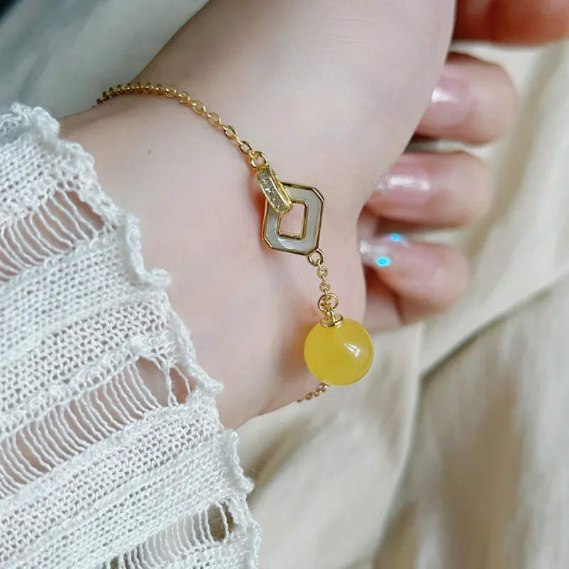 Linguanying Beeswax Jade Bracelets Women's Amber Beeswax-5