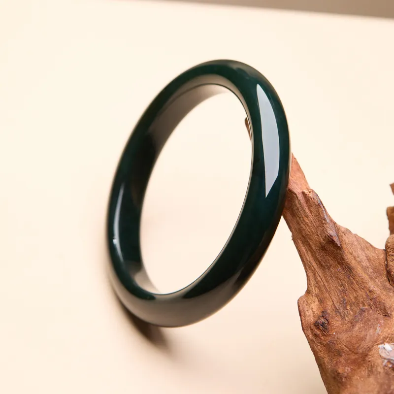 Linguanying Hetian Jade Bangles Women's Green Jade-4