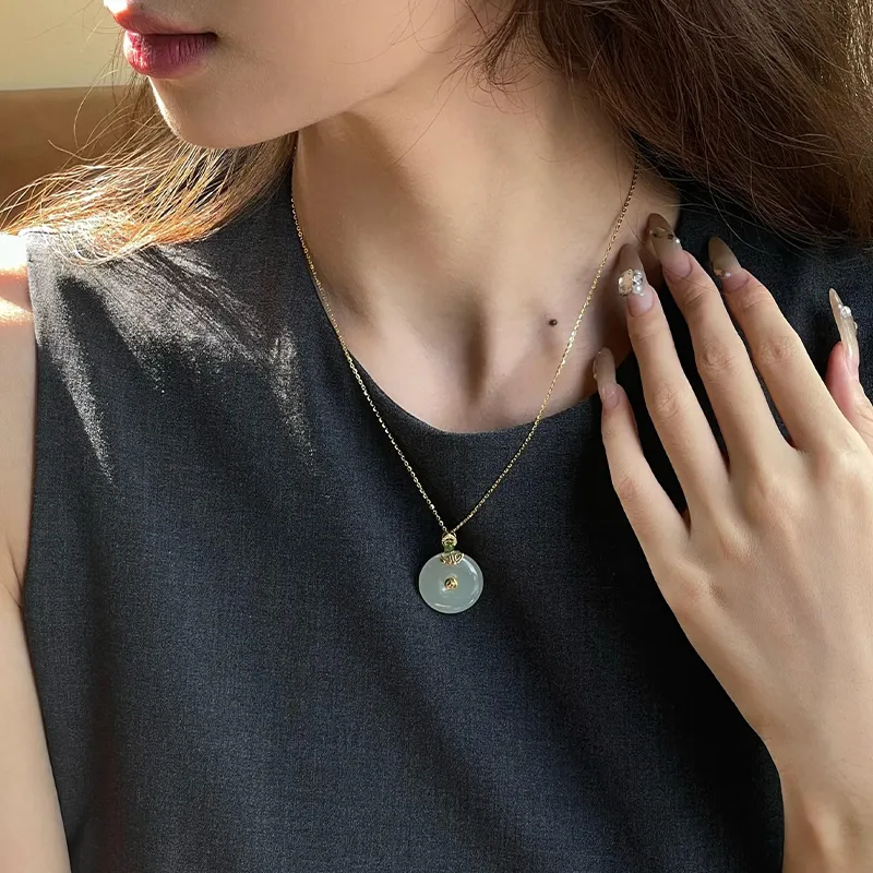 Linguanying Hetian Jade Necklaces White Jade/Pale Greenish White Jade Women's-5