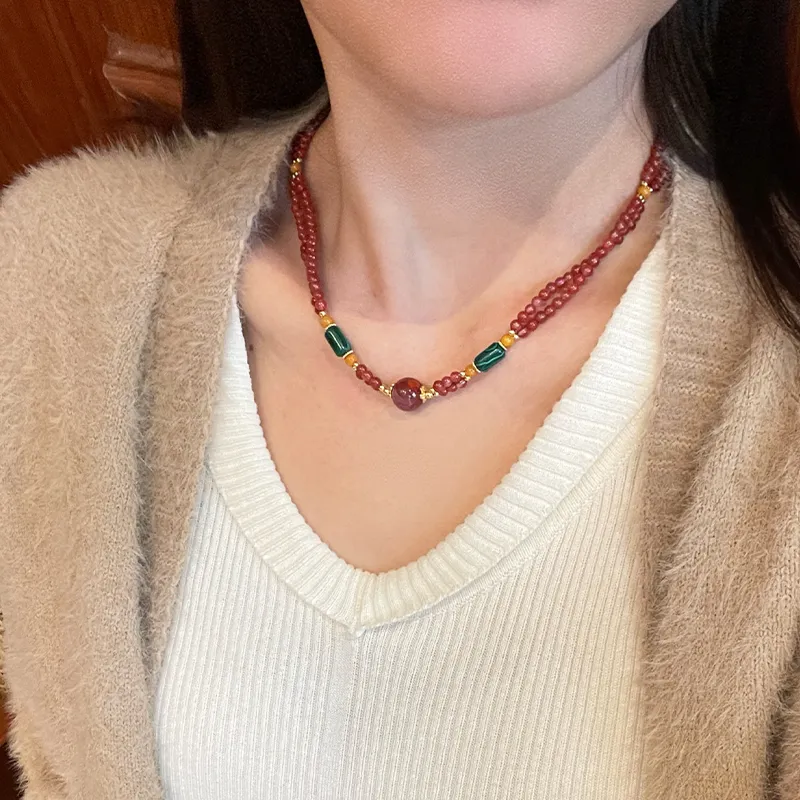 Linguanying Southern Red Agate Necklaces Women's Red-1