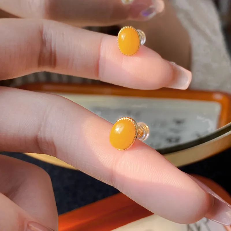 Linguanying 925 Sterling Silver Jade Stud Earrings Women's-3