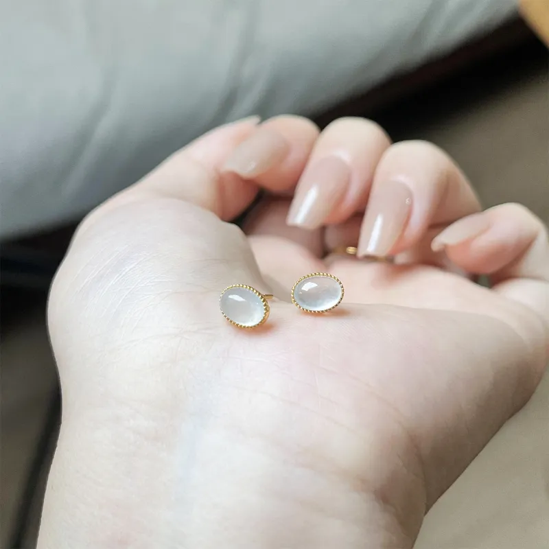 Linguanying Jadeite Stud Earrings Women's-4