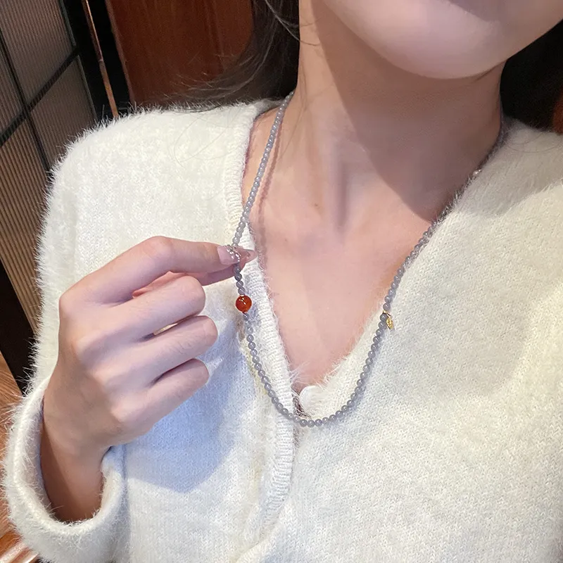 Linguanying Hetian Jade Necklaces Smoky Purple Women's-2
