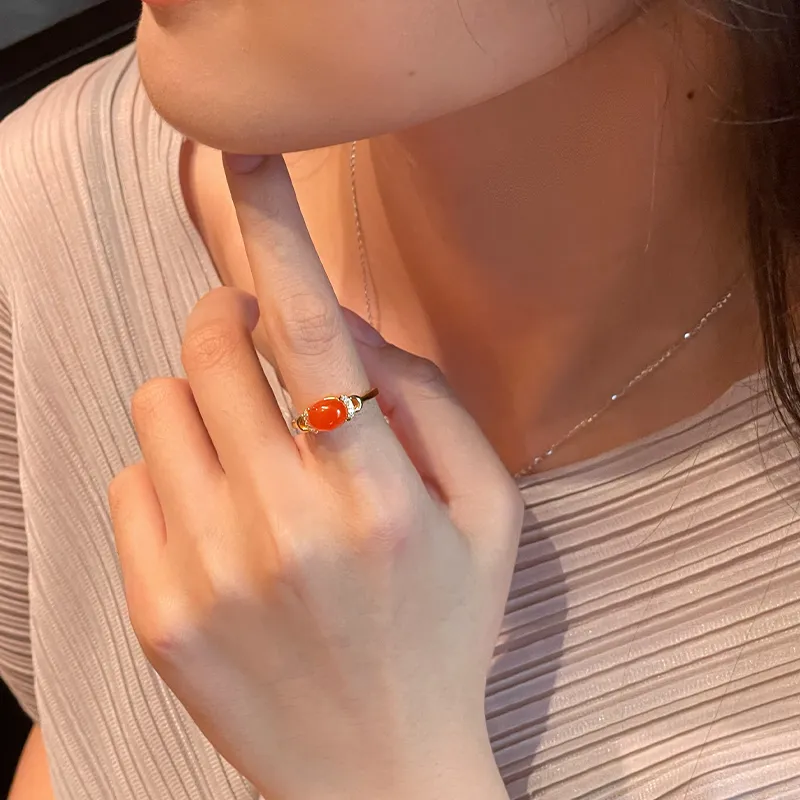 Linguanying Southern Red Agate Rings Women's-5