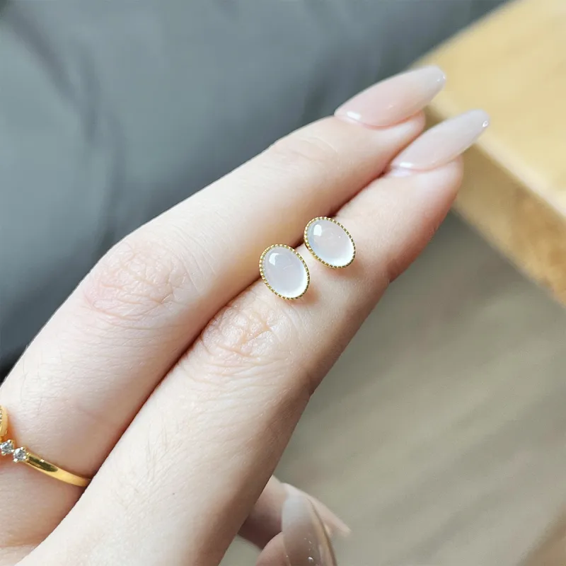 Linguanying Jadeite Stud Earrings Women's-6