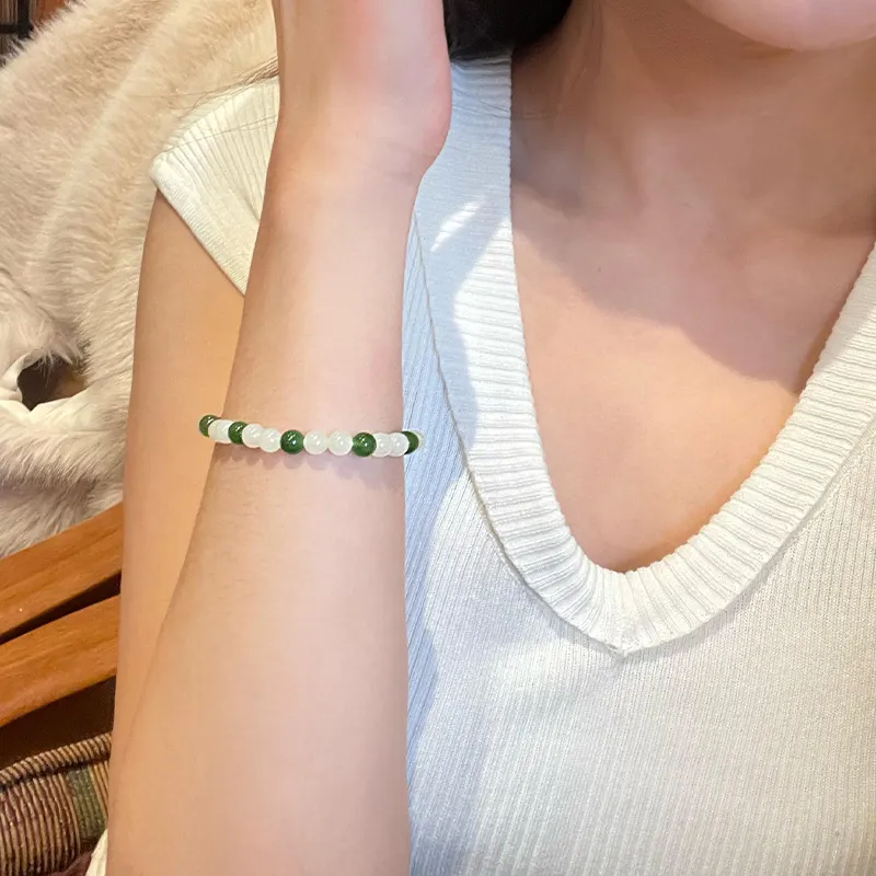 Linguanying Beaded Bracelet White Jade Women's-2
