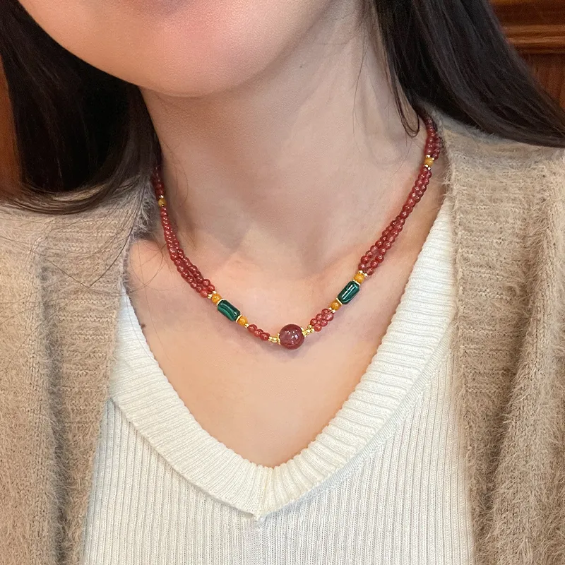 Linguanying Southern Red Agate Necklaces Women's Red-3