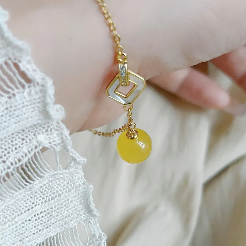 Linguanying Beeswax Jade Bracelets Women's Amber Beeswax-8
