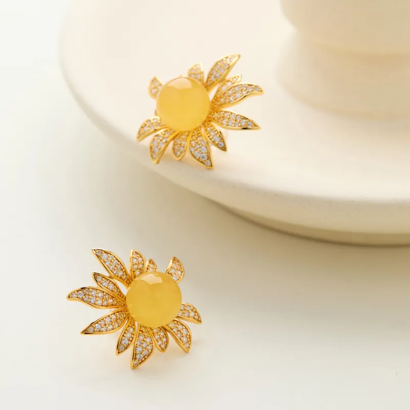 Linguanying Amber Beeswax Stud Earrings Women's-3