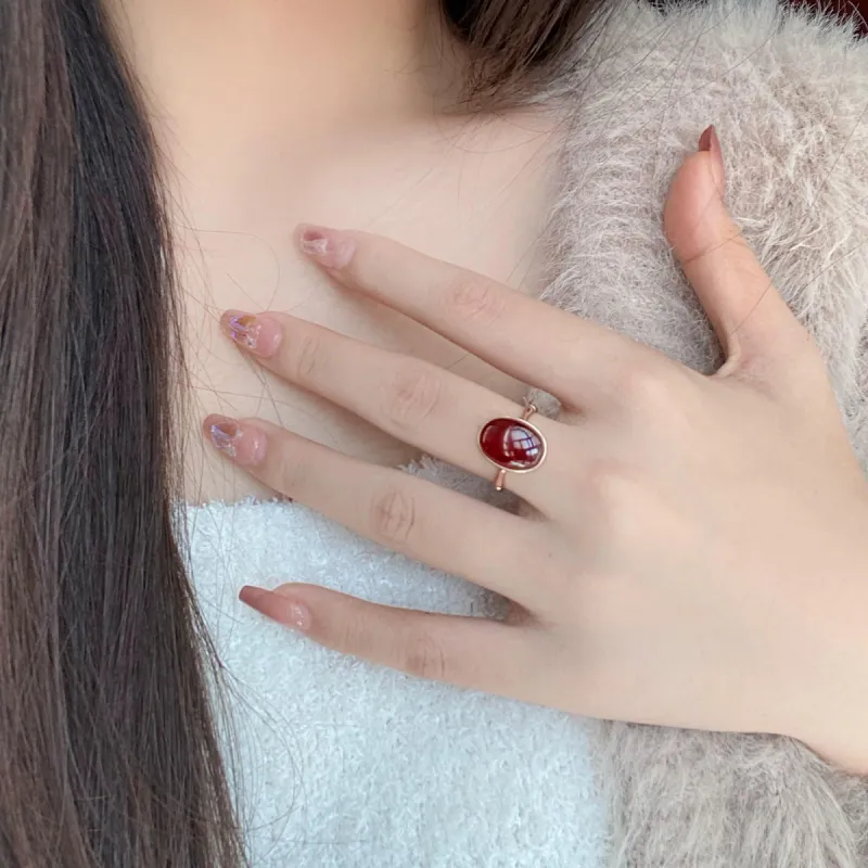 Linguanying S925 Sterling Silver Inlay Amber Rings Women's-1