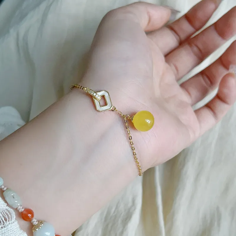 Linguanying Beeswax Jade Bracelets Women's Amber Beeswax-1