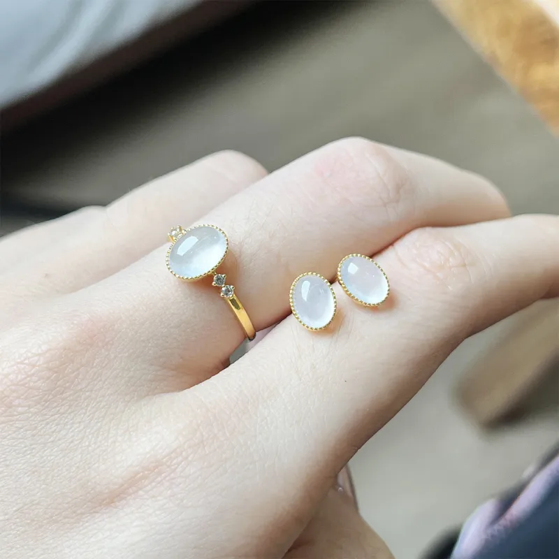 Linguanying Jadeite Stud Earrings Women's-3