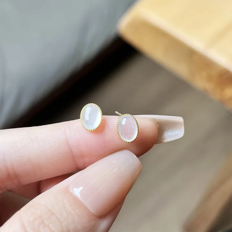 Linguanying Jadeite Stud Earrings Women's-1