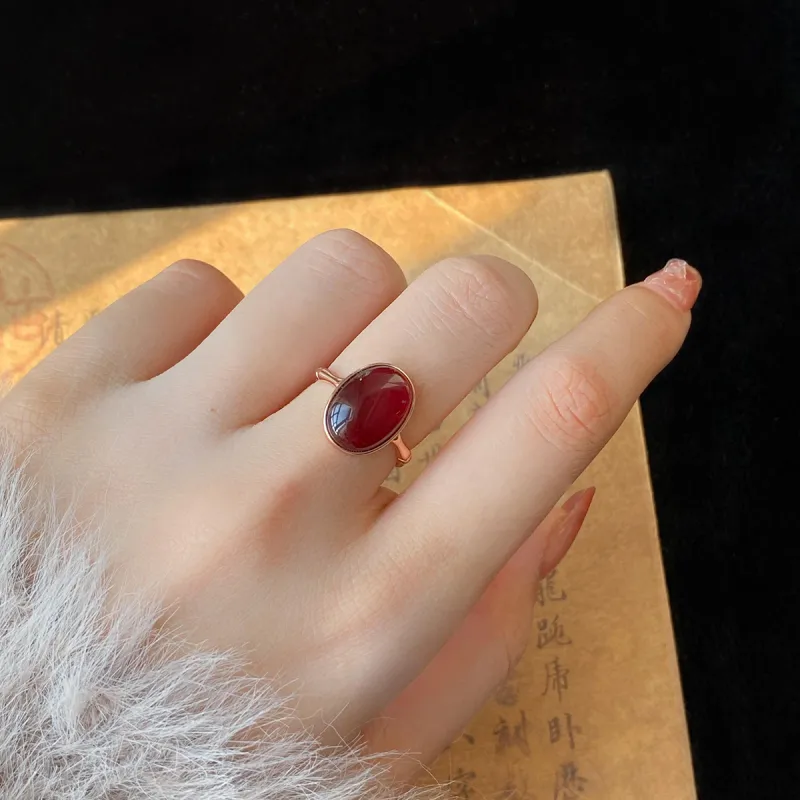 Linguanying S925 Sterling Silver Inlay Amber Rings Women's-2