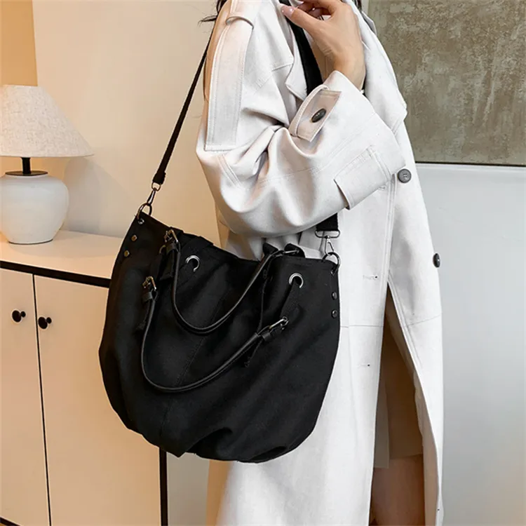 S.REPHEN Canvas Shoulder Bag, Crossbody Bag, Handbag Unisex Black/Khaki-2