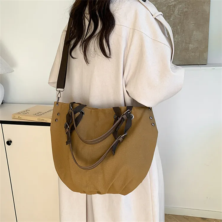 S.REPHEN Canvas Shoulder Bag, Crossbody Bag, Handbag Unisex Black/Khaki-5