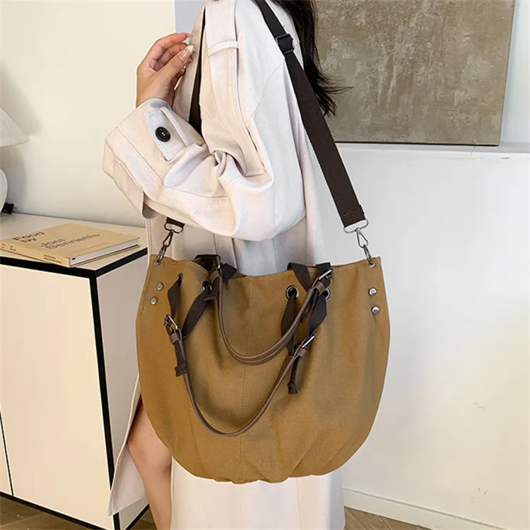 S.REPHEN Canvas Shoulder Bag, Crossbody Bag, Handbag Unisex Black/Khaki-4