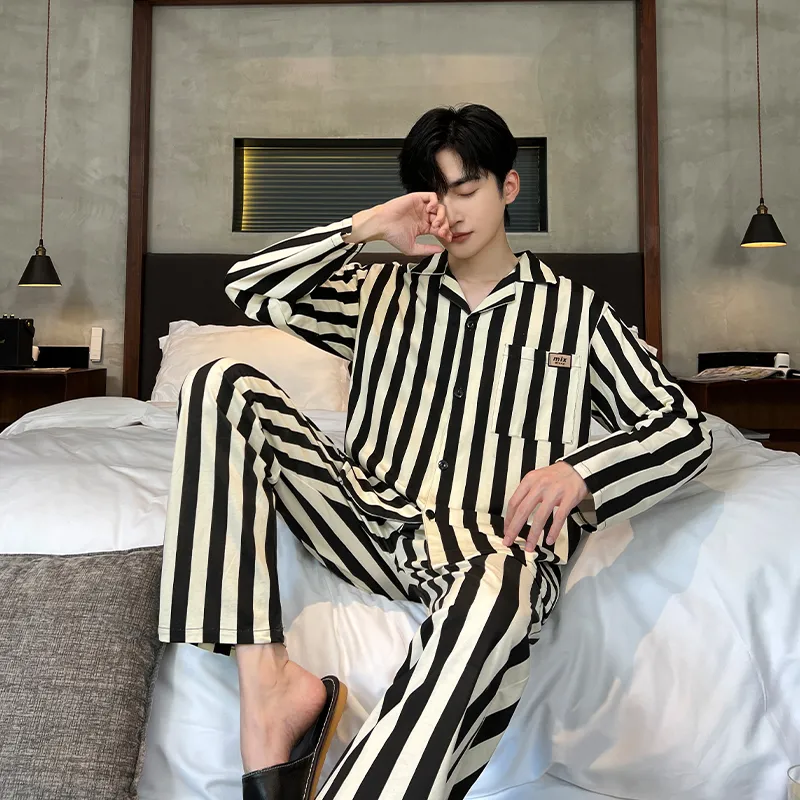 O'MESIK Pajama Set Men's Black White-2