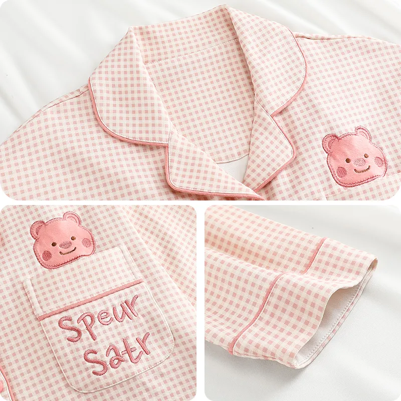 O'MESIK Pajama Set Women's Pink Plaid-2