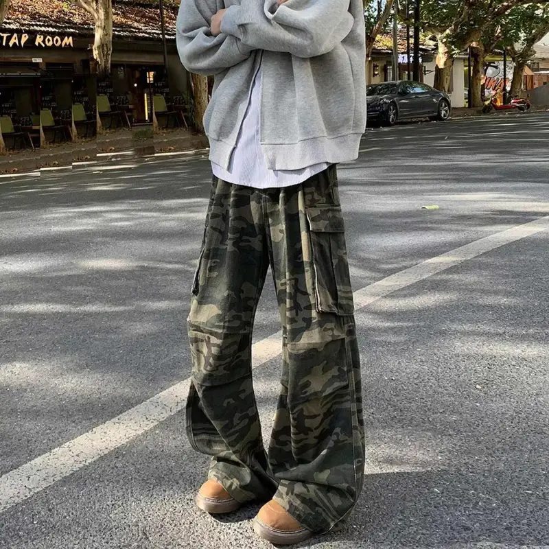 Qnxeey Cargo Pants Unisex Camouflage-2