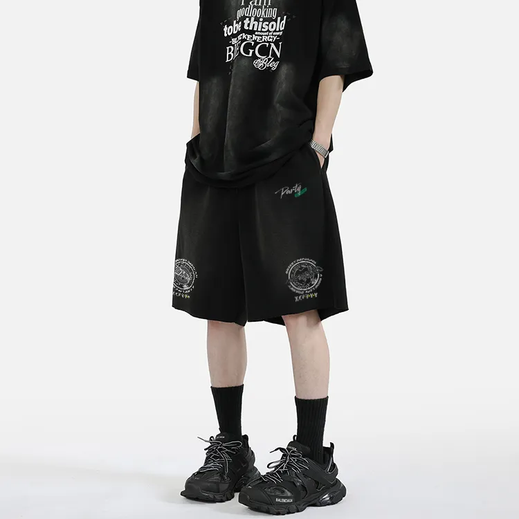 Qnxeey Denim Shorts Unisex Black-3