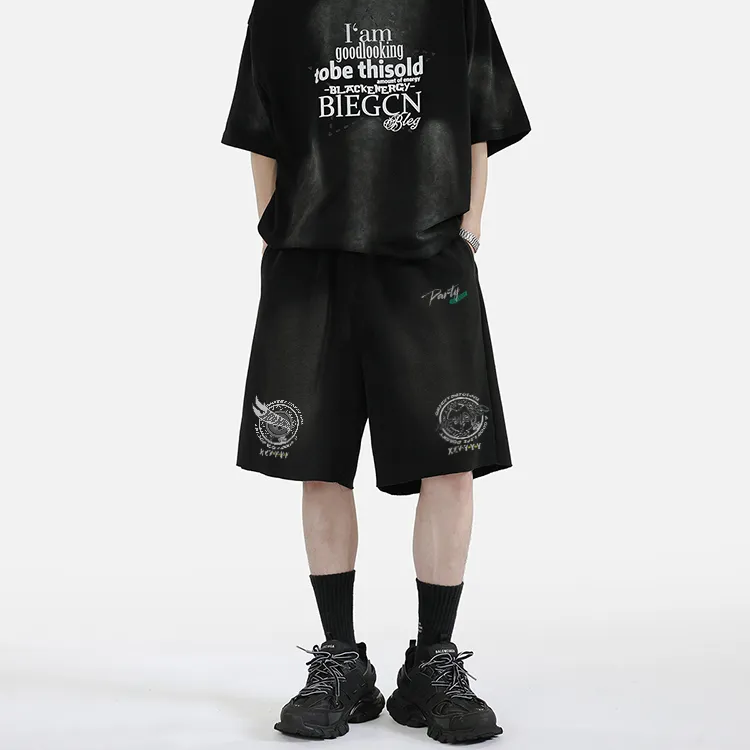 Qnxeey Denim Shorts Unisex Black-2