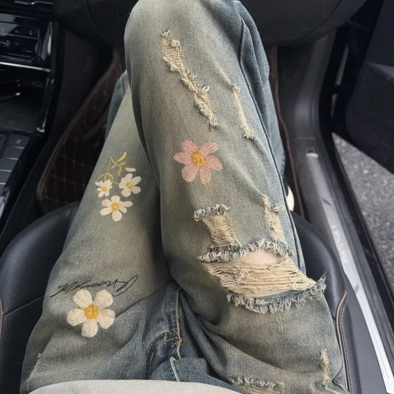 Qnxeey Jeans Unisex Vintage Blue-2