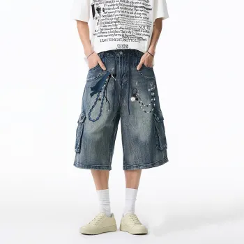 Qnxeey Denim Shorts Unisex Blue