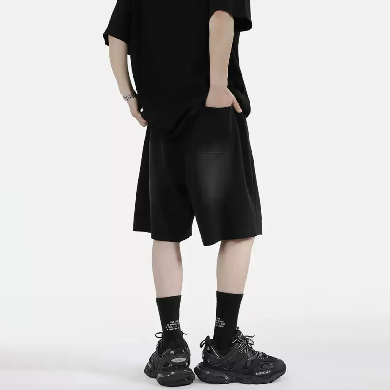 Qnxeey Denim Shorts Unisex Black-5