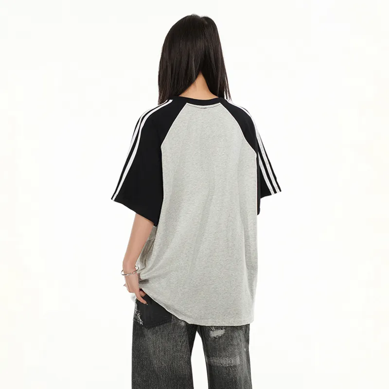 Qnxeey T Shirt Unisex Black & White With Gray Sleeves-9