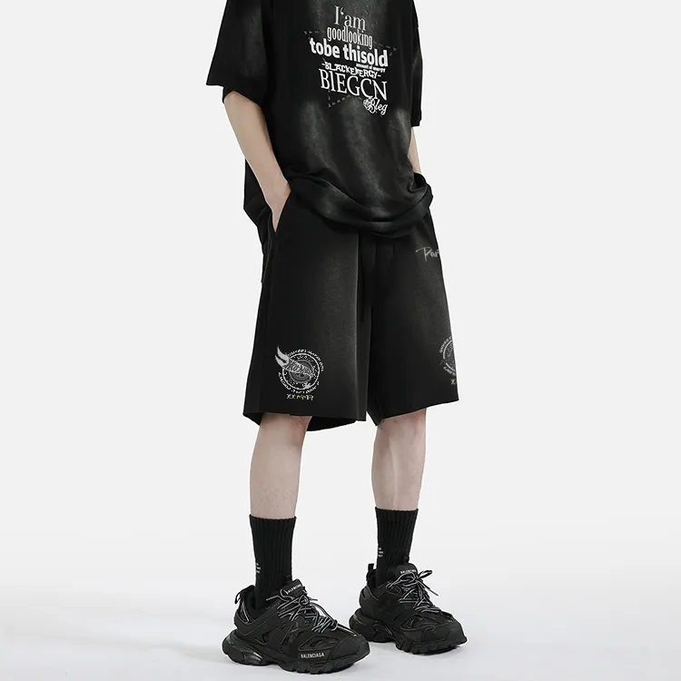 Qnxeey Denim Shorts Unisex Black-4