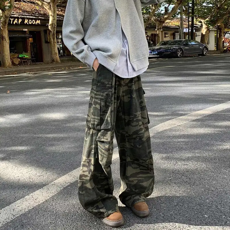 Qnxeey Cargo Pants Unisex Camouflage-4