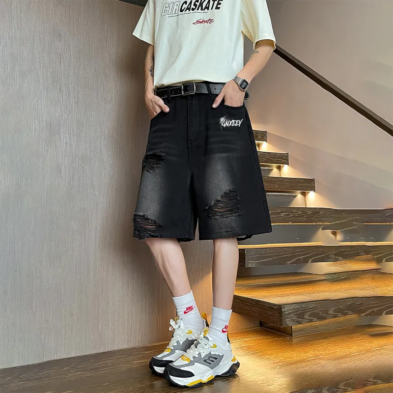 Qnxeey Denim Shorts Unisex-3