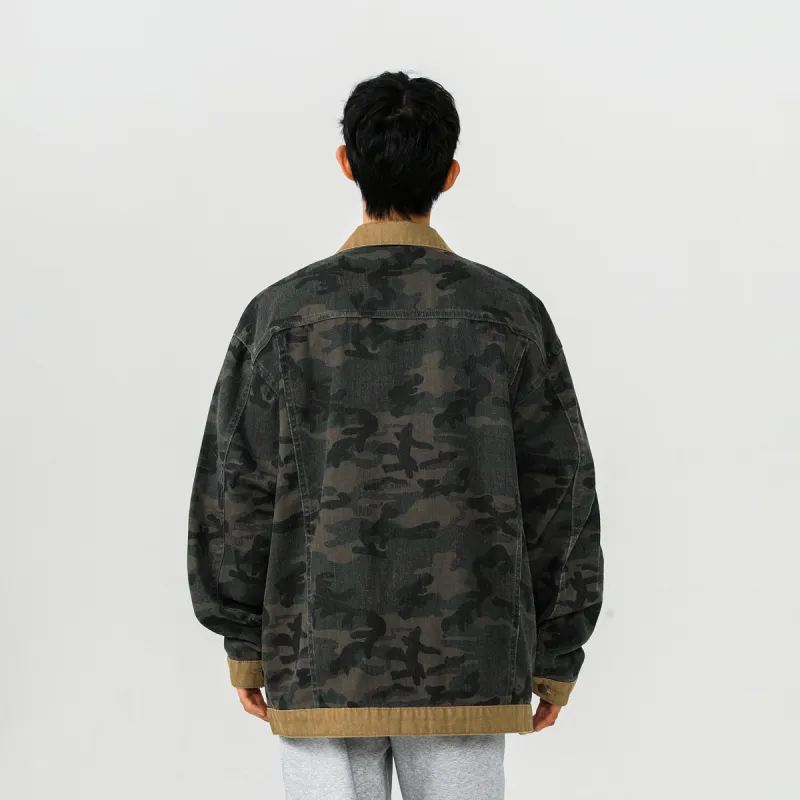 Qnxeey Denim Jacket Unisex Black Camouflage-5