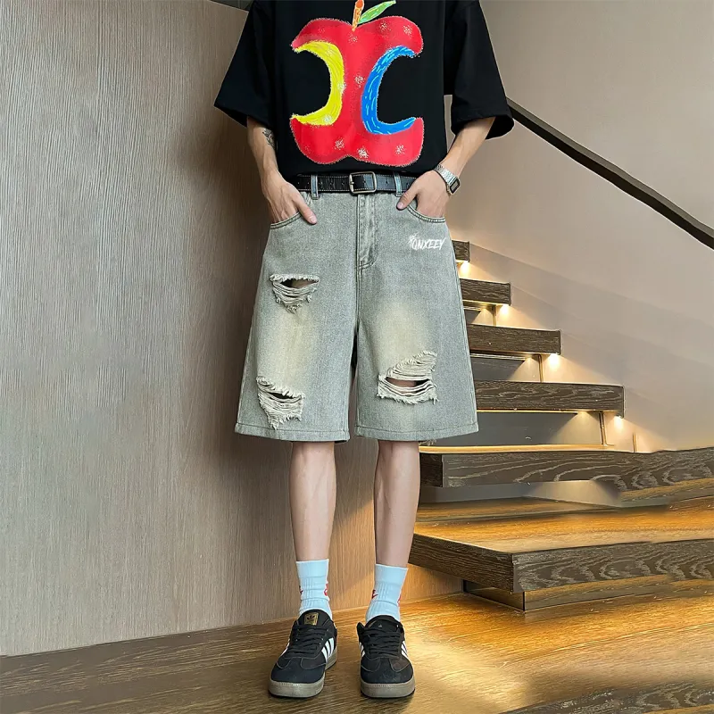 Qnxeey Denim Shorts Unisex-11