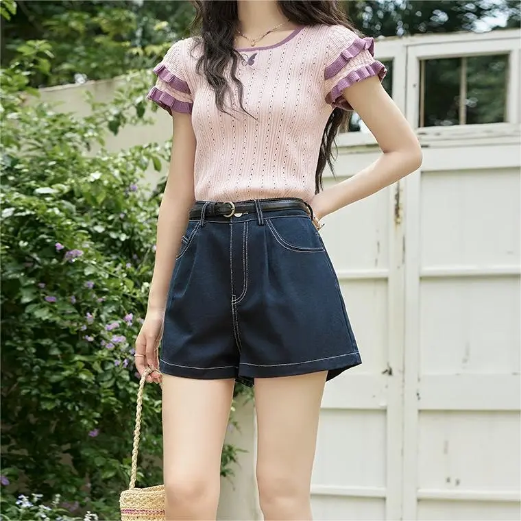 MISHOW Denim Shorts Women's Navy Blue-1