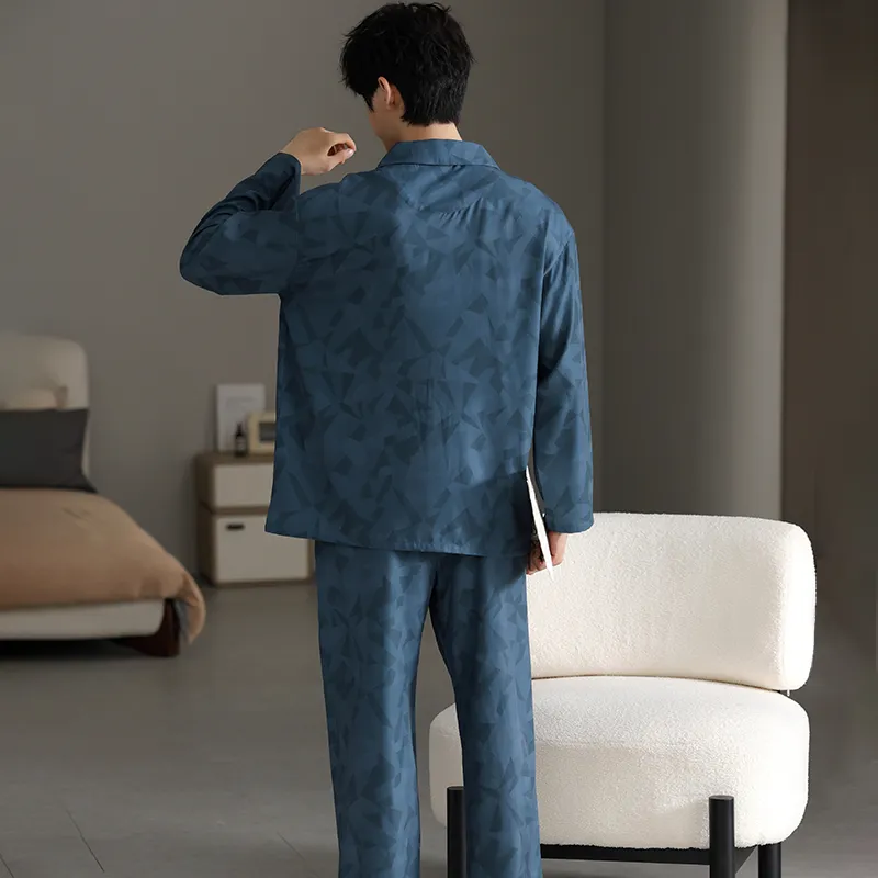 Lan Miao Pajama Set Men's Navy Blue-5