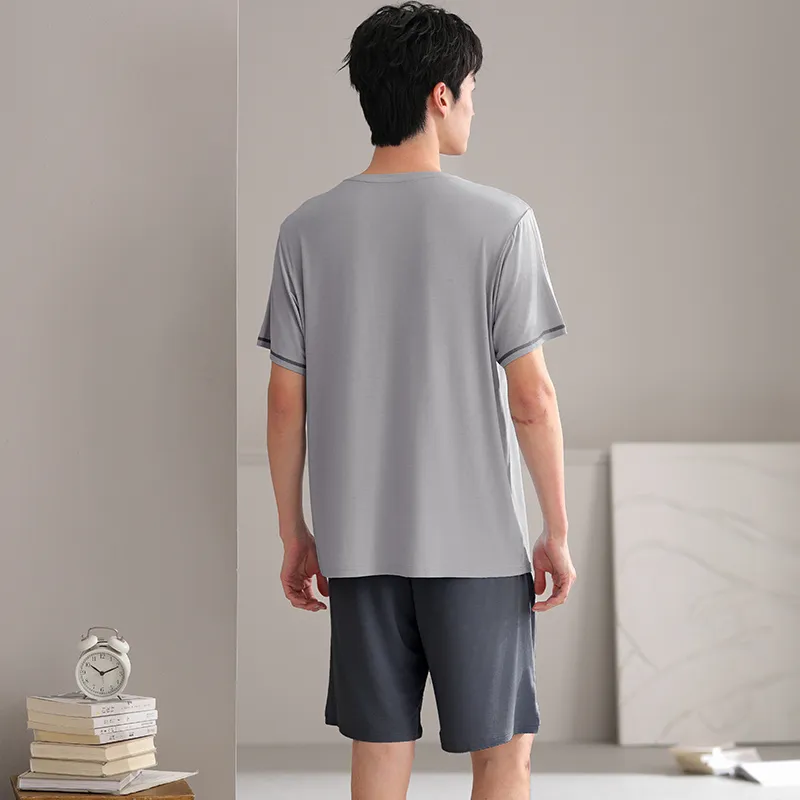 Lan Miao Pajama Set Men's Gray Blue-5