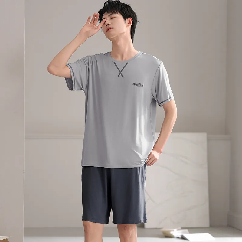 Lan Miao Pajama Set Men's Gray Blue-4