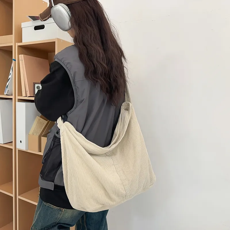Morellybear Strips Canvas Bag Crossbody Bag Regular Women's Black/White/Green/Red/Brown-7