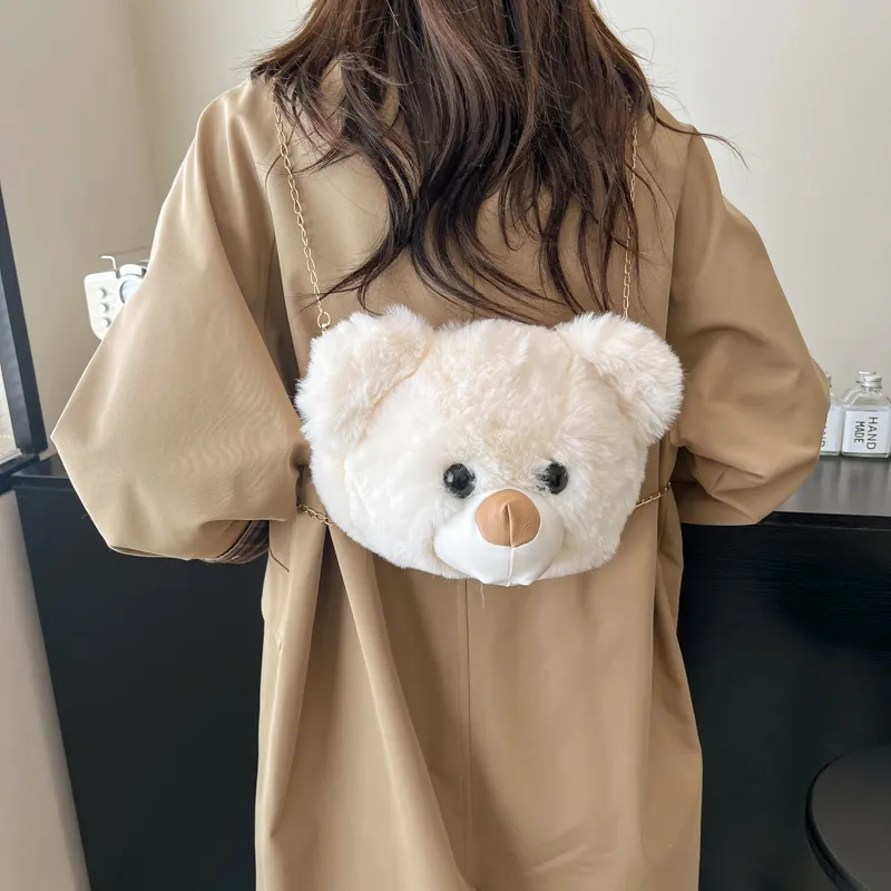 Morellybear Plush Crossbody Bag Women's Brown/Khaki/Ecru-5
