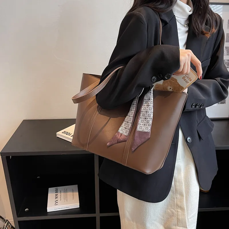 PULUWIRR PU Tote Bag, Shopping Bag, Shoulder Bag Regular Women's Black/Coffee/Brown/Khaki-11