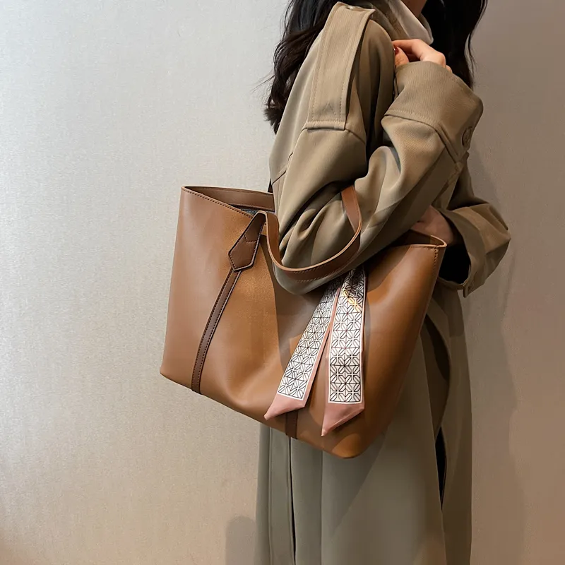 PULUWIRR PU Tote Bag, Shopping Bag, Shoulder Bag Regular Women's Black/Coffee/Brown/Khaki-19