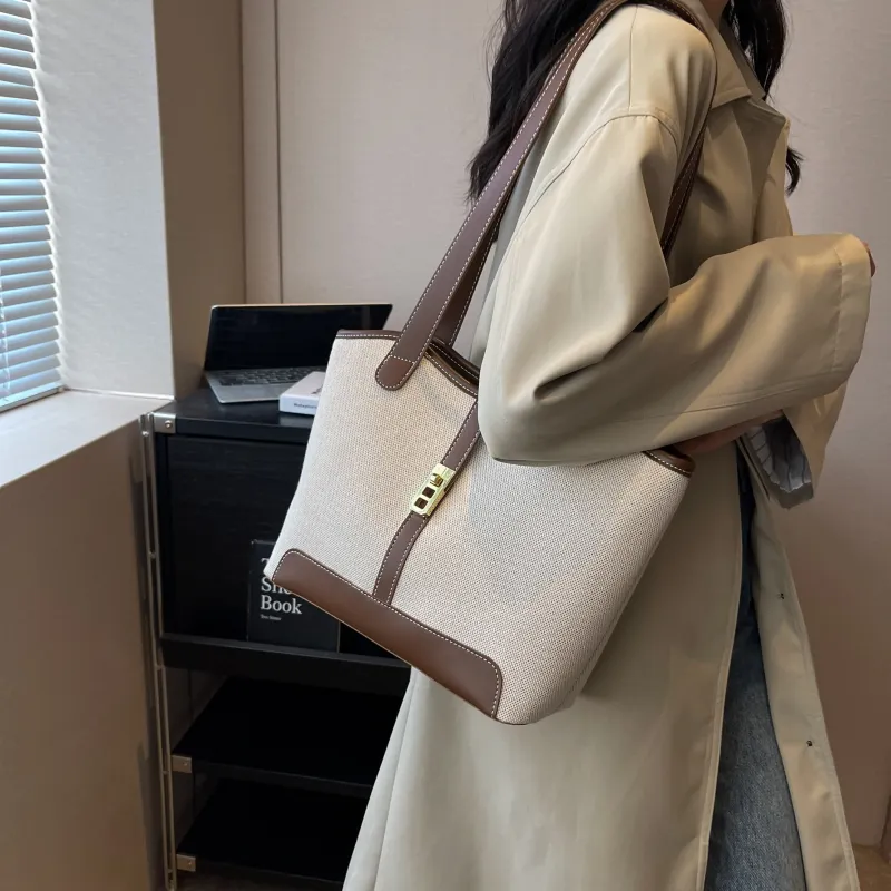 Morellybear Canvas Tote Bag Shopping Bag Canvas Bag Handheld Bag Shoulder Bag Regular Women's Black/Coffee-19