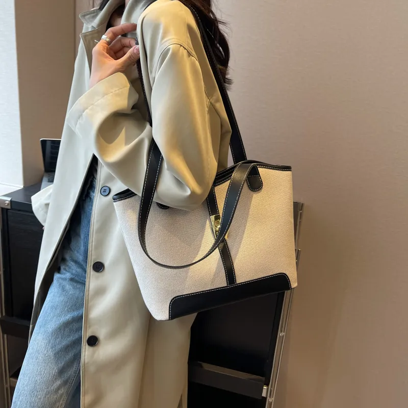 Morellybear Canvas Tote Bag Shopping Bag Canvas Bag Handheld Bag Shoulder Bag Regular Women's Black/Coffee-8