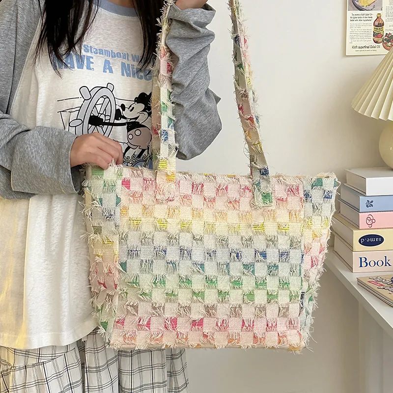 Morellybear Canvas Canvas Bag Shoulder Bags Women's Star Pattern/Rectangle/Checkerboard-9