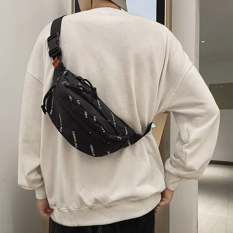 Morellybear Nylon One Shoulder Crossbody Fanny Pack Sling Bags Regular Unisex Black/White-1