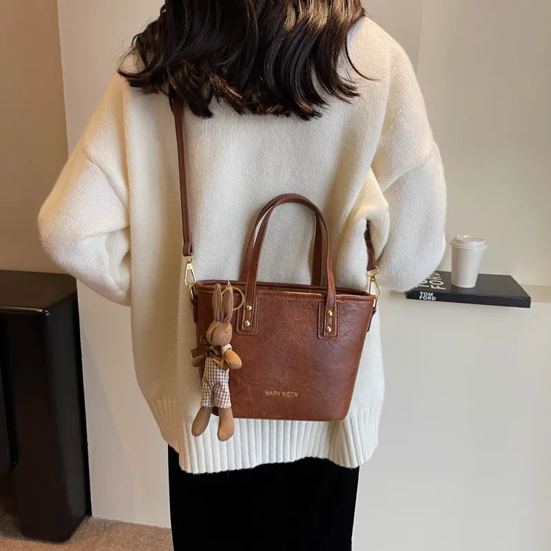 Morellybear Pu Tote Bag Shopping Bag One Shoulder Handbag Crossbody Bag Regular Women's Black/Brown/Coffee/Ecru-25