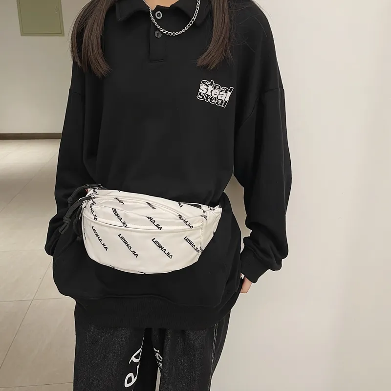 Morellybear Nylon One Shoulder Crossbody Fanny Pack Sling Bags Regular Unisex Black/White-7