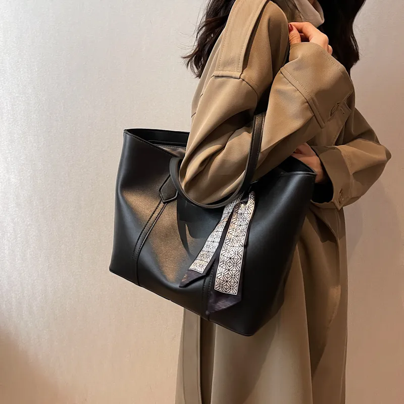PULUWIRR PU Tote Bag, Shopping Bag, Shoulder Bag Regular Women's Black/Coffee/Brown/Khaki-5